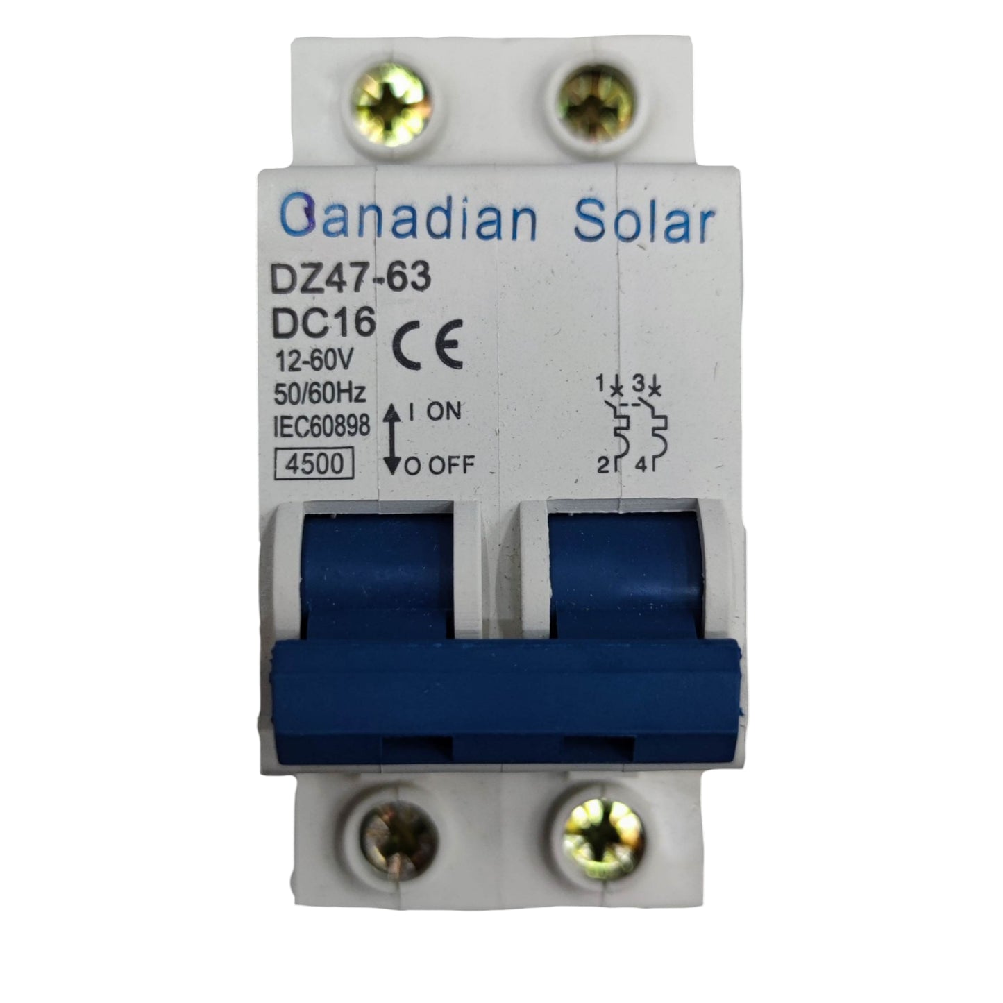 16A DC Miniature Circuit Breaker for electrical safety with clear ON and OFF indicators