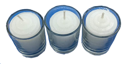 Local brand candle with glass white set of three in clear glass holders for home decor