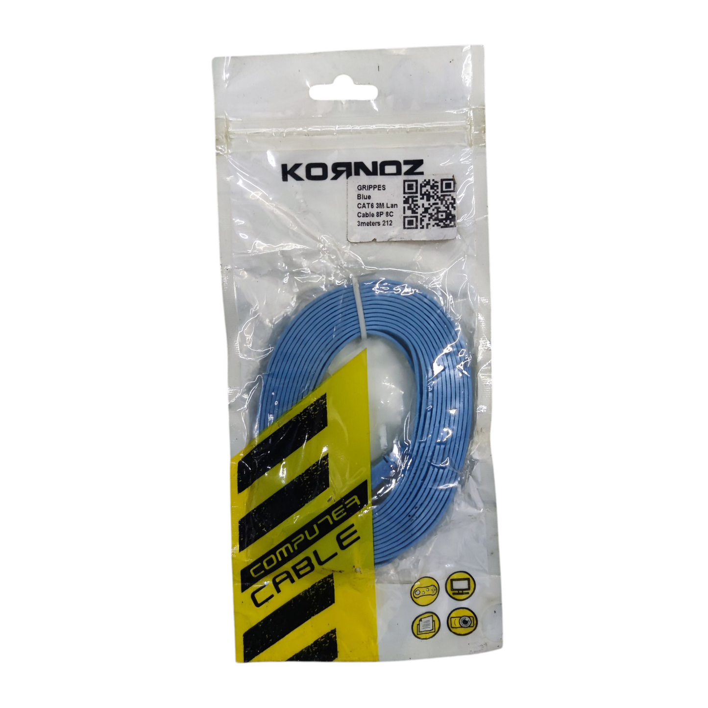 Kornodz CAT 6 flat patch cable 3 meters in packaging for efficient network connectivity