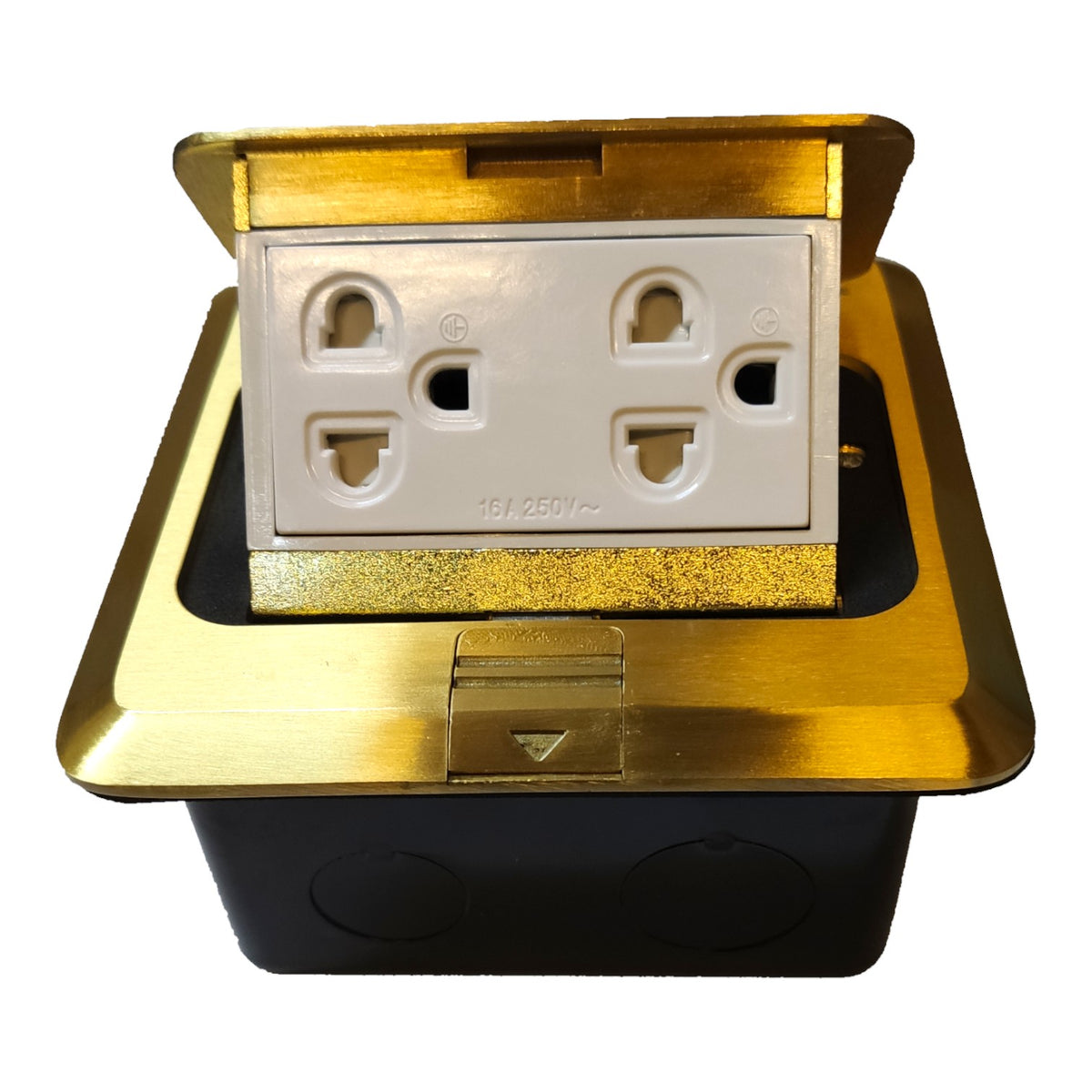 Omni Pop-Up Floor Outlet Square 2 Gang Universal Outlet 15A 220V with Ground and Utility Box WFM-002