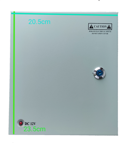 Electx Electrical Supply CCTV Power Supply 12V 15A 220V 9 Channels metal box with lock and caution label