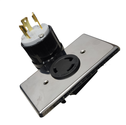 Grippes 30A Twist Lock Outlet with Plug and Stainless Plate 2P+E (3P) 250V (NEMA L6) WJ6331B and BL-630P and 9221