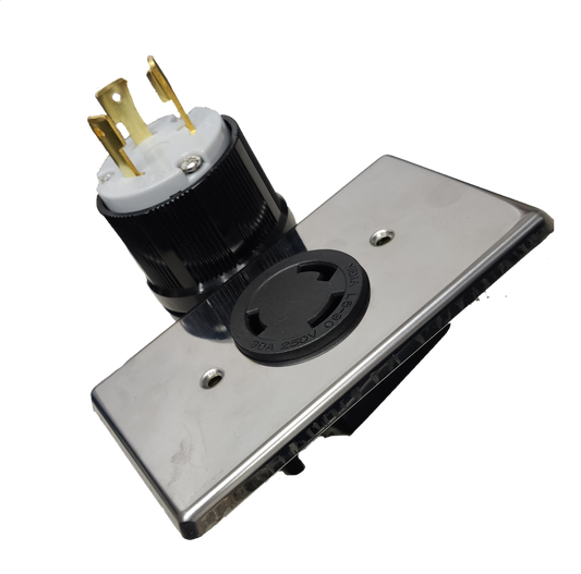 Grippes 30A Twist Lock Outlet with Plug and Stainless Plate 2P+E (3P) 250V (NEMA L6) WJ6331B and BL-630P and 9221