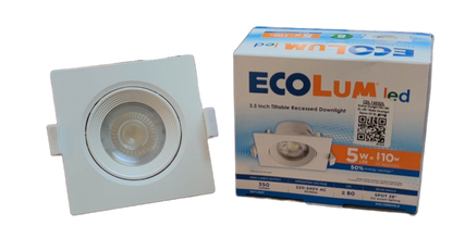 Ecolum 5W LED Tiltable Recessed Downlight Daylight 6500K 220V 3.5 Inches