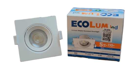 Ecolum 5W LED Tiltable Recessed Downlight Daylight 6500K 220V 3.5 Inches