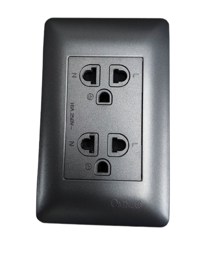 Omni Duplex Universal Outlet with Ground and Plate ( Designer Series) Graphite DWG-402G+DWP-113G 16A 250V