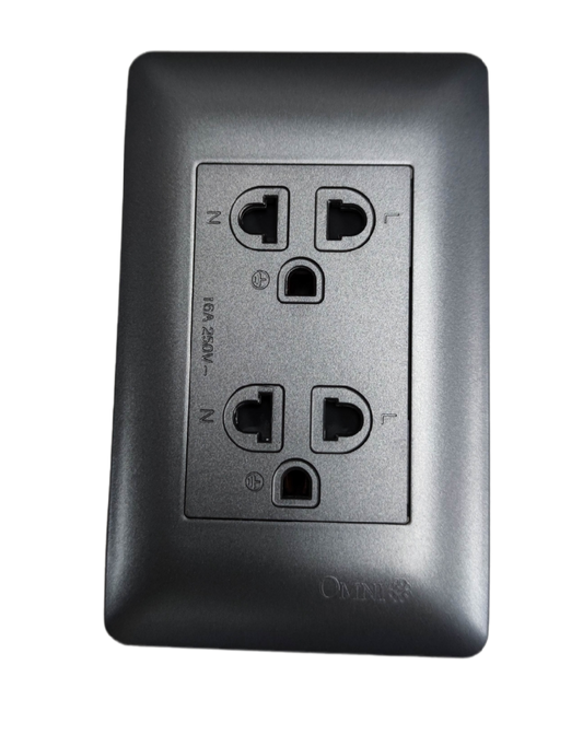 Omni Duplex Universal Outlet with Ground and Plate ( Designer Series) Graphite DWG-402G+DWP-113G 16A 250V