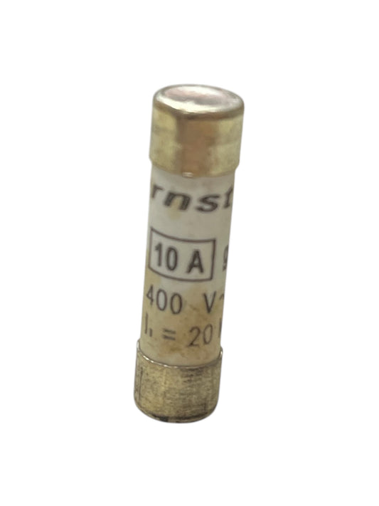 Ceramic Fuse 10A 400V 8x31mm electrical component with metal end caps for circuit protection