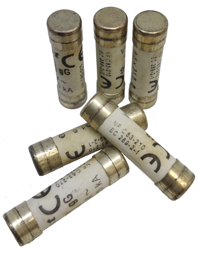 Ceramic Fuse 2A 8x31mm electrical parts with metal caps and labeled white ceramic body