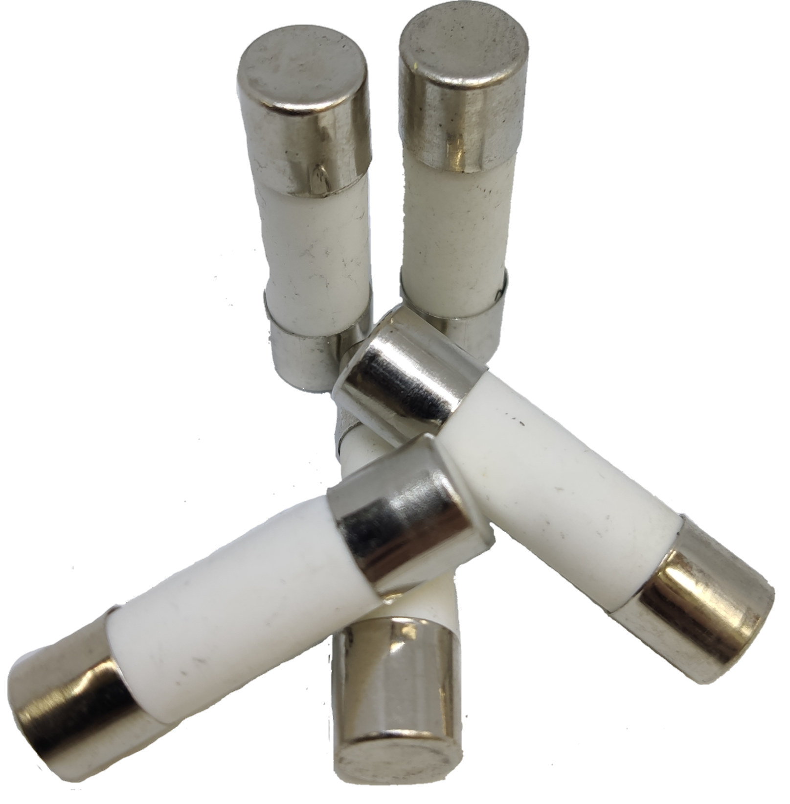 Ceramic Fuse 6A 500V 10x38mm white cylindrical electrical components with metal end caps