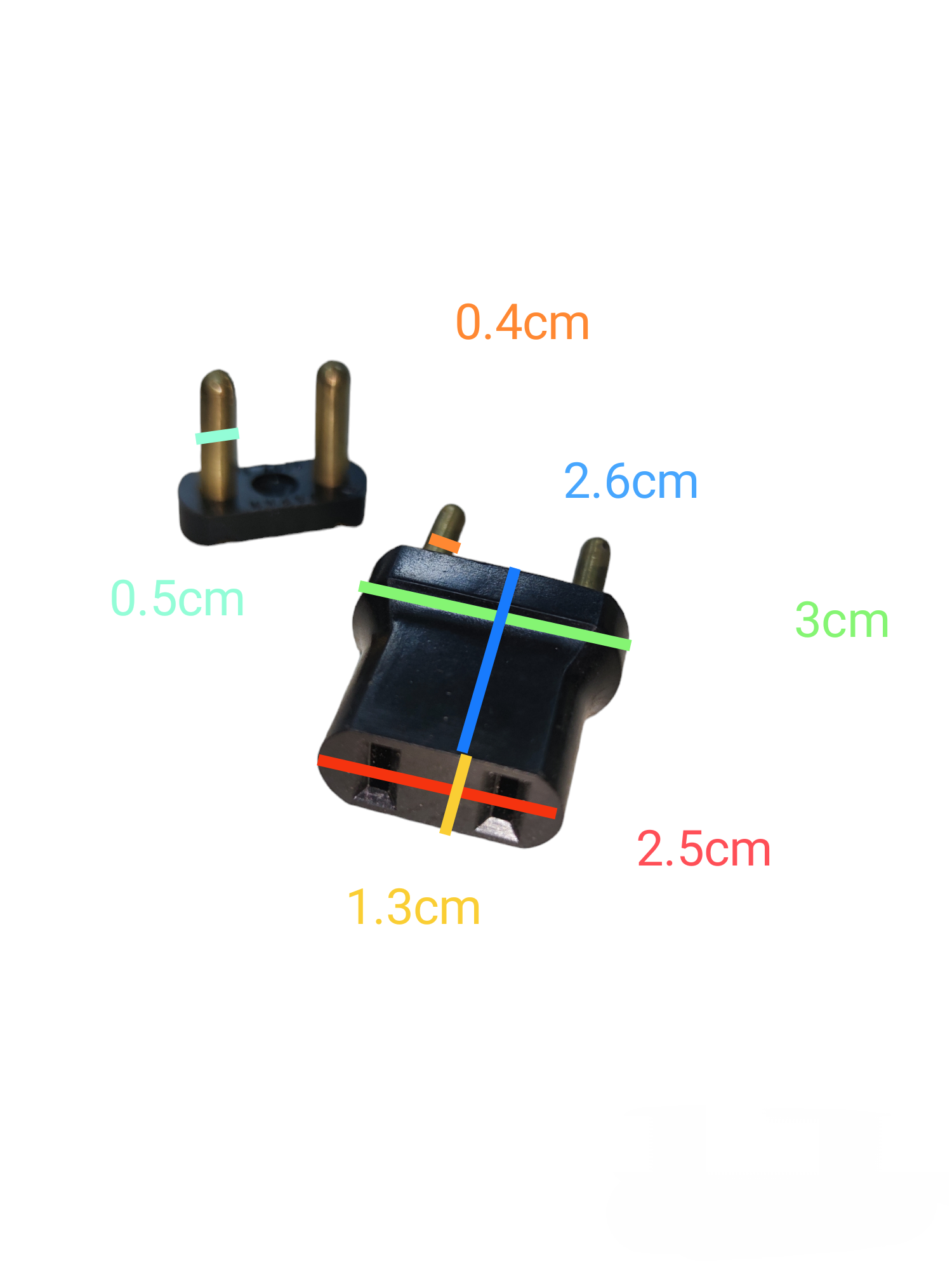 Japan made adapter for changing pin 0.4cm to 0.5cm with two gold pins and black plastic base