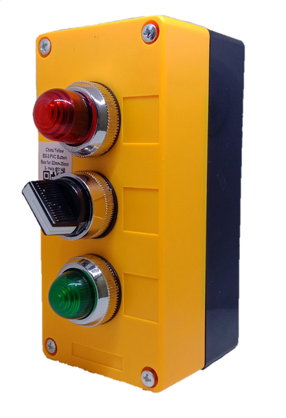 Auspicious industrial selector switch 220V red green in yellow box with red and green lamps and black selector