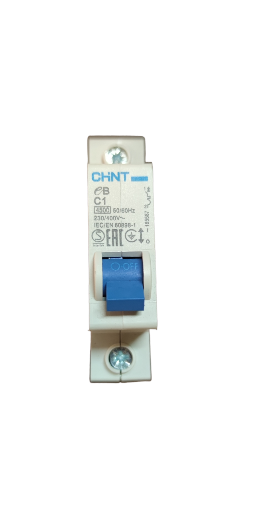 Chint 1 amp MCB 220V 4.5KAIC electrical circuit breaker with blue switch in white casing
