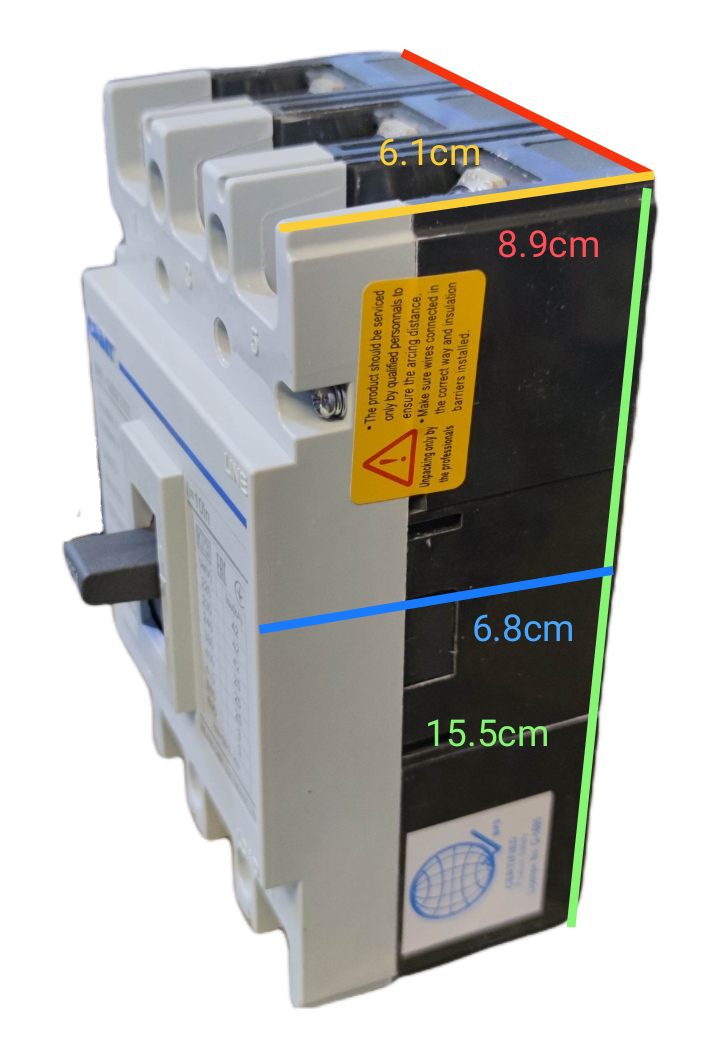 Chint 125 amp 25 KAIC circuit breaker 400V with dimensions and safety features for electrical systems