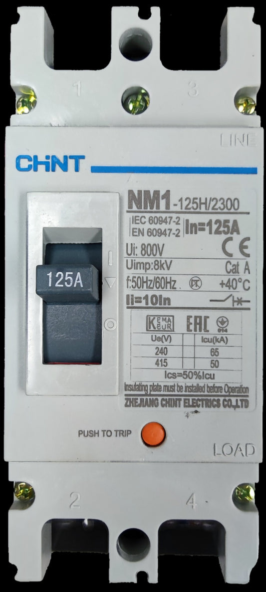 Chint 125A industrial circuit breaker NM1-125H with 800V rating and push to trip button