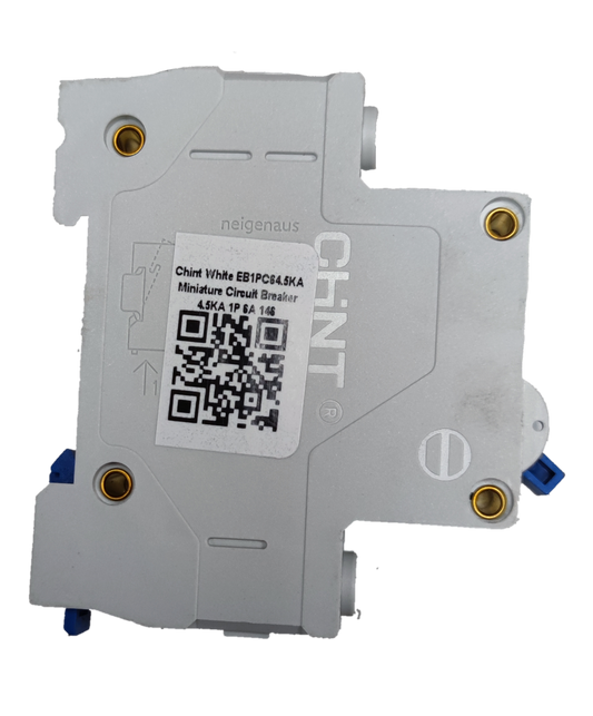 Chint 16A miniature circuit breaker in white with single pole design and QR code label