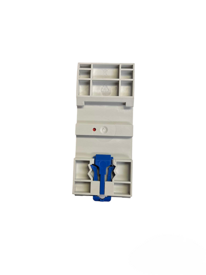 Chint 2 pole 40A din rail contactor in white with blue mounting clip and compact design