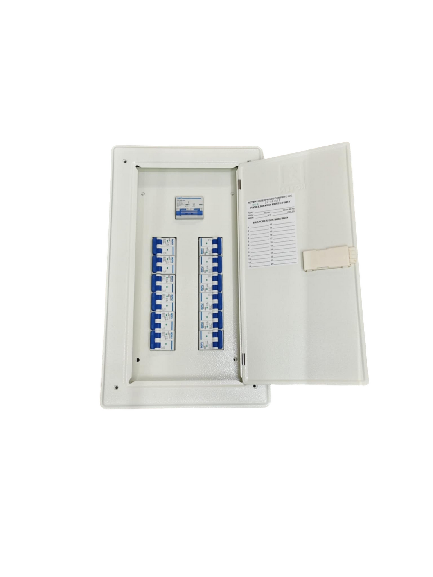 Chint 2 pole main breaker panel with white enclosure and circuit breakers inside