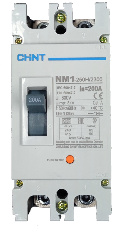 Chint 200A industrial circuit breaker 65Kaic with adjustable trip settings and compact design