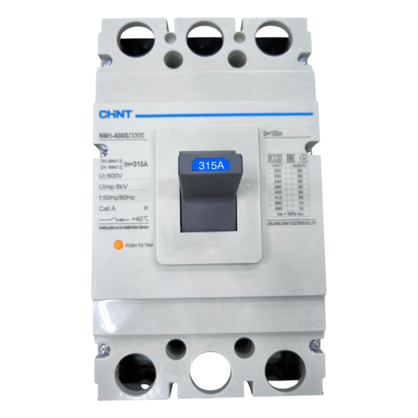 Chint 315A industrial breaker 400AF 50KAIC 220V with clear display for reliable circuit protection