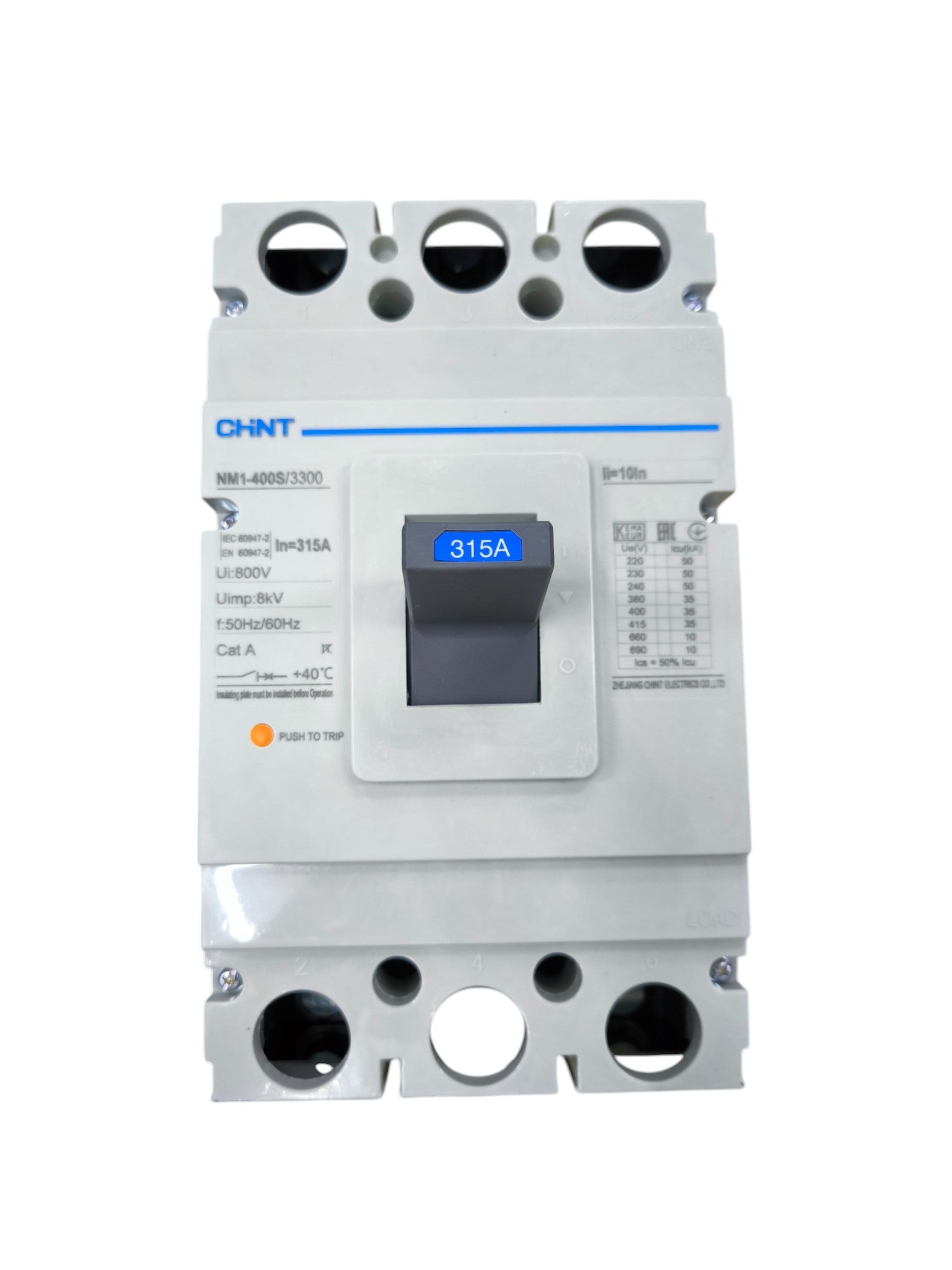 Chint 315A industrial circuit breaker 400AF 50KAIC 220V with gray switch and electrical specifications