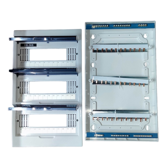 Chint 36 ways panel board for MCB with white plastic casing and transparent protective covers