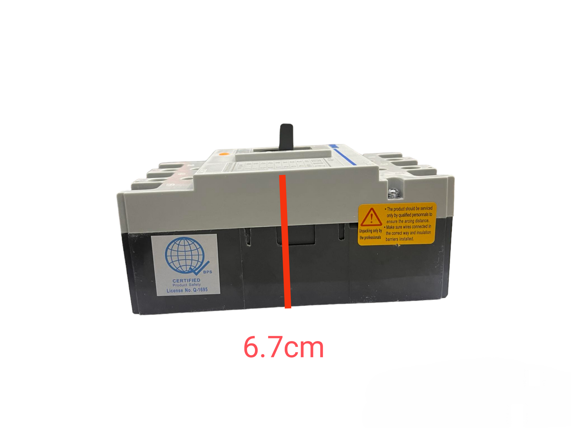Chint 63A MCCB circuit breaker electrical part showing front view with labels and measurement