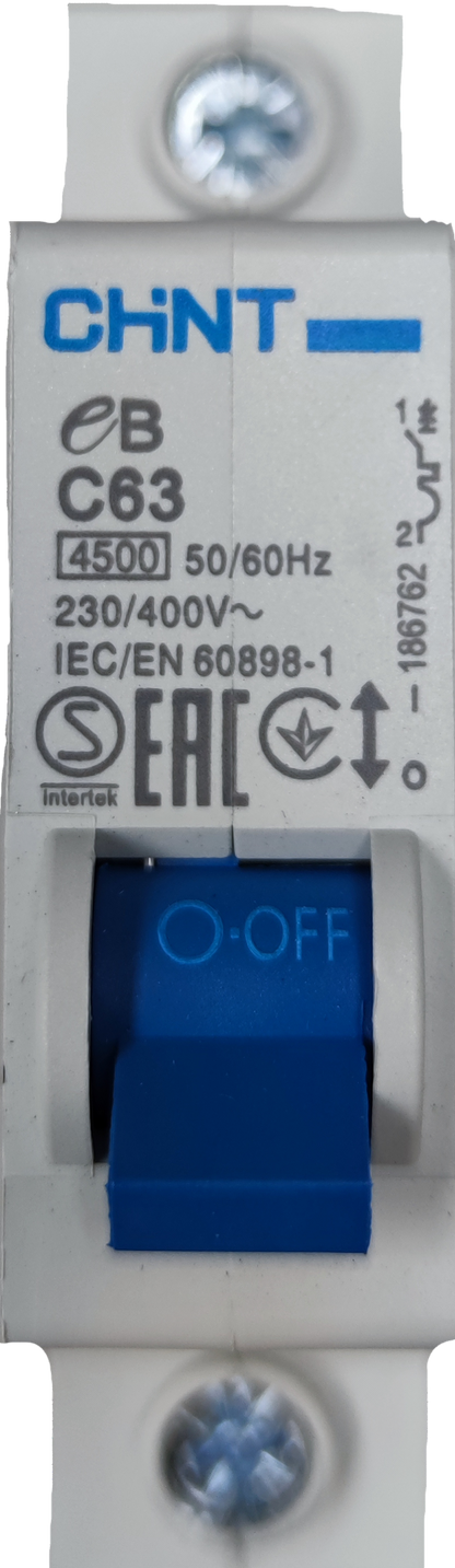 Chint 63A miniature circuit breaker with blue switch for electrical protection