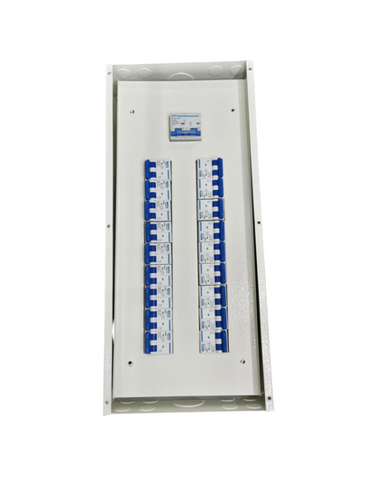 Electrical panel with multiple 80A 2Pole Chint Miniature Circuit Breaker units installed