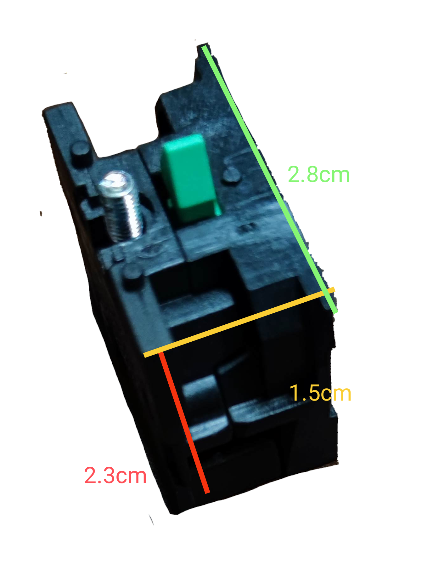Chint auxiliary contact block 220v with black plastic body and green actuator lever for power points switches and plugs