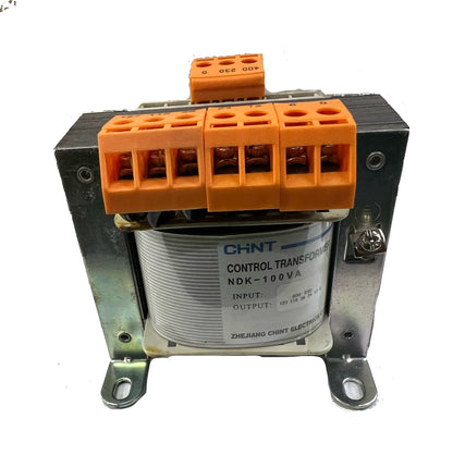 Chint Control Transformer 100VA NDK-100 with orange terminal blocks and metal mounting frame