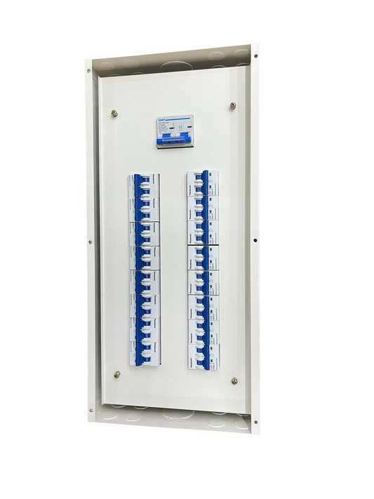 Chint electrical panel board for home with multiple circuit breaker slots and a sleek design