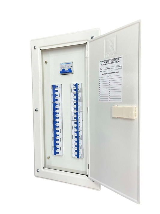 Chint electrical panel board for home with a white enclosure and multiple circuit slots