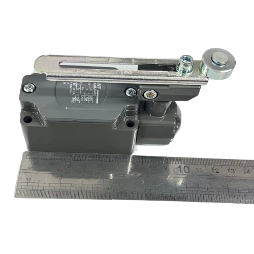Chint limit switch 5A 220V with a lever mechanism and a ruler for size reference