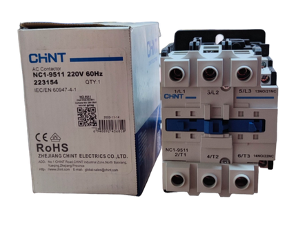 Chint Magnetic Contactor 110A 220V 1 NC-1NO for electrical power control with packaging box
