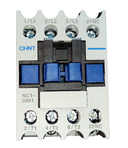 Chint Magnetic Contactor 25A 220V 1NC electrical switch with multiple terminals and blue actuator