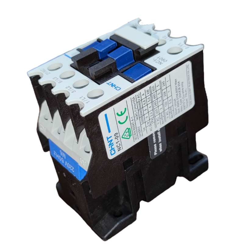 Chint Magnetic Contactor 25A 220V 1NC with blue and white components for electrical control