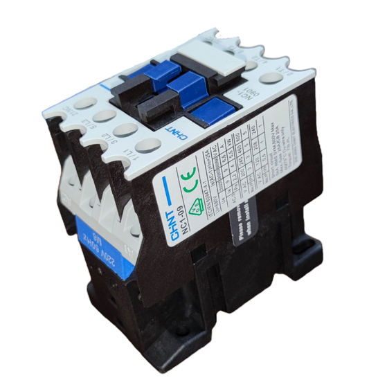 Chint Magnetic Contactor 25A 220V 1NC with blue and white components for electrical control