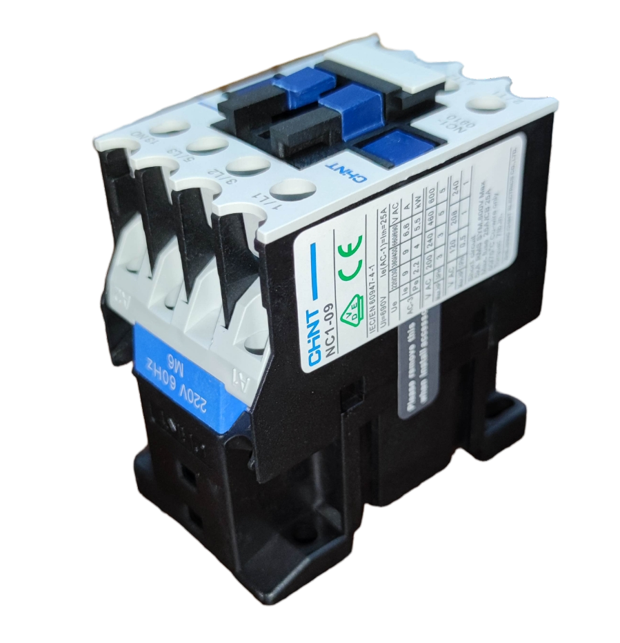 Chint Magnetic Contactor 25A 220V 1NO power switch component with blue and white accents