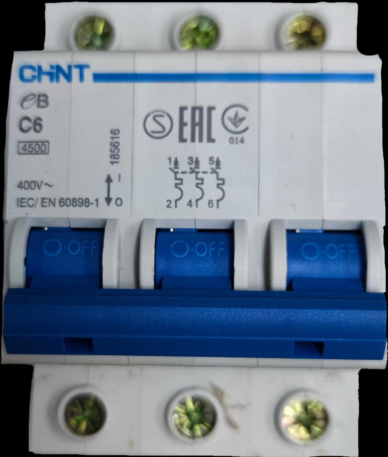 Chint 6A 3Pole Miniature Circuit 4.5 KAIC 220V with blue switches for electrical safety