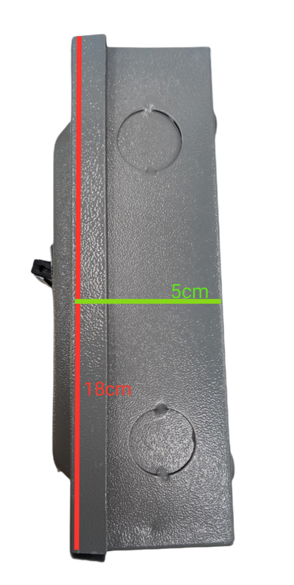 GE 2 pole single phase circuit breaker in a gray finish with mounting holes for easy installation