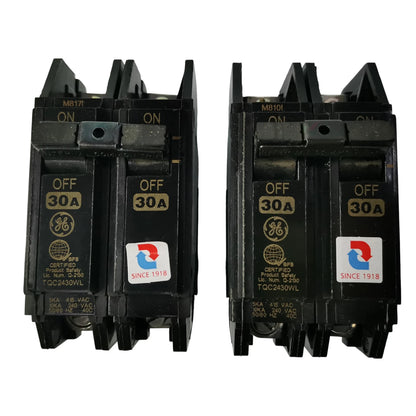 GE 30A Circuit Breaker 2 Pole with dual on/off switches for electrical panel use