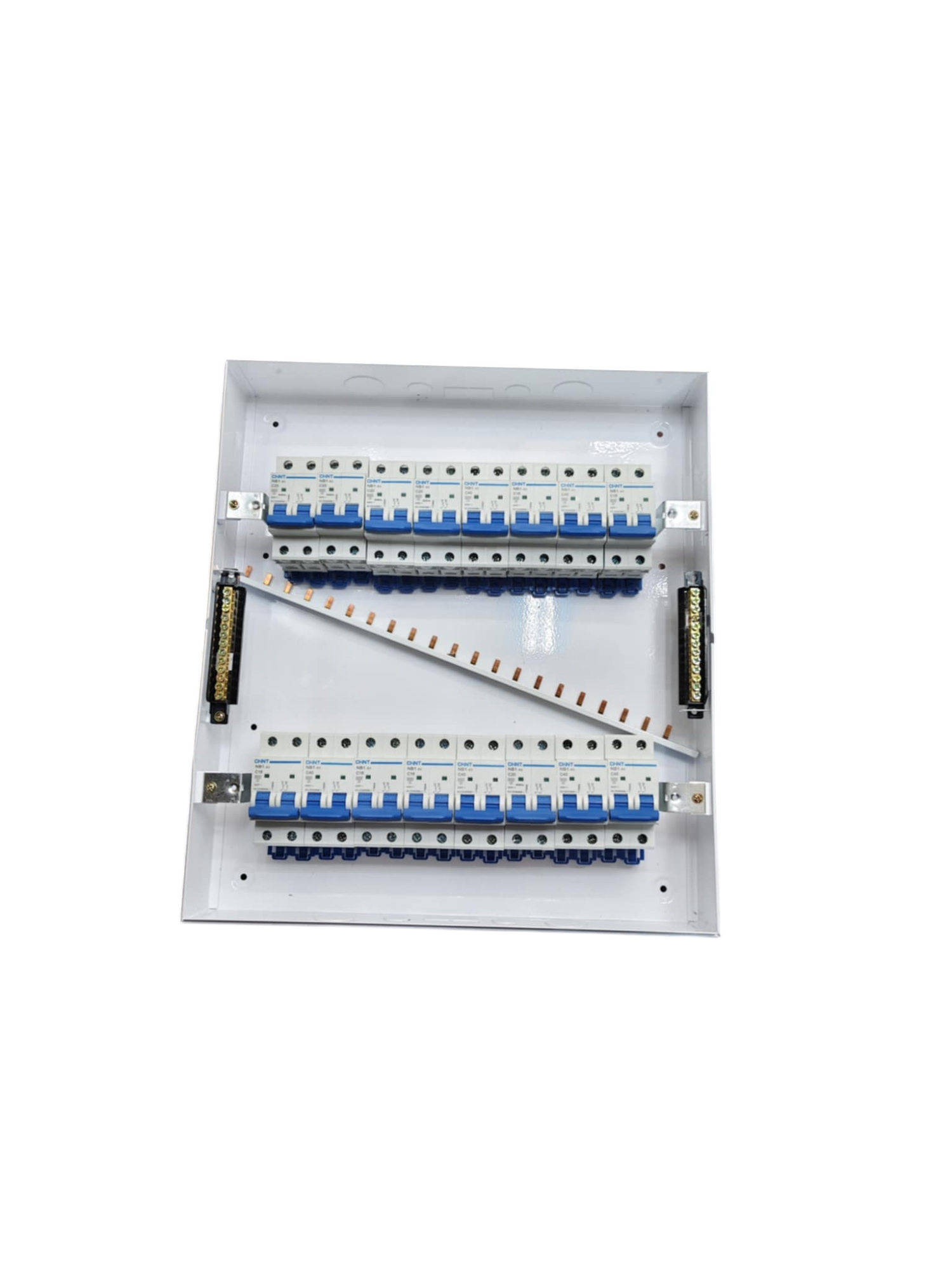 Chint Circuit Breaker with 15 Branches electrical panel with blue switches and white casing