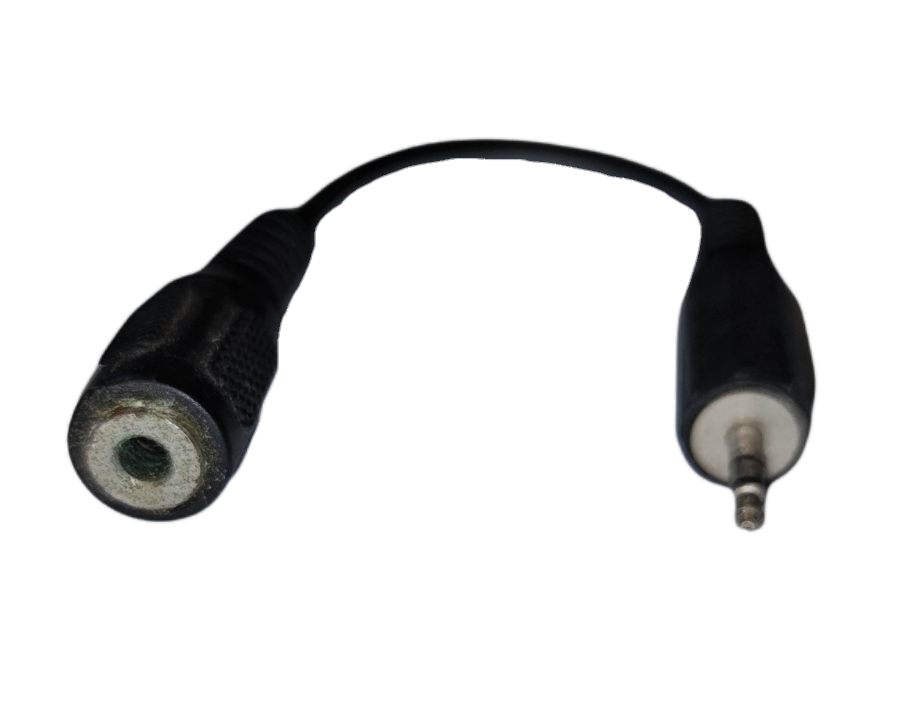 Black 2.5mm to 3.5mm audio adaptor with male and female connectors for headphone use