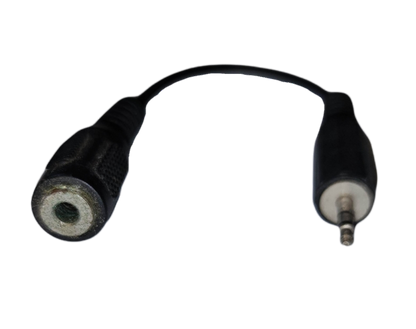 Black 2.5mm to 3.5mm audio adaptor with male and female connectors for headphone use