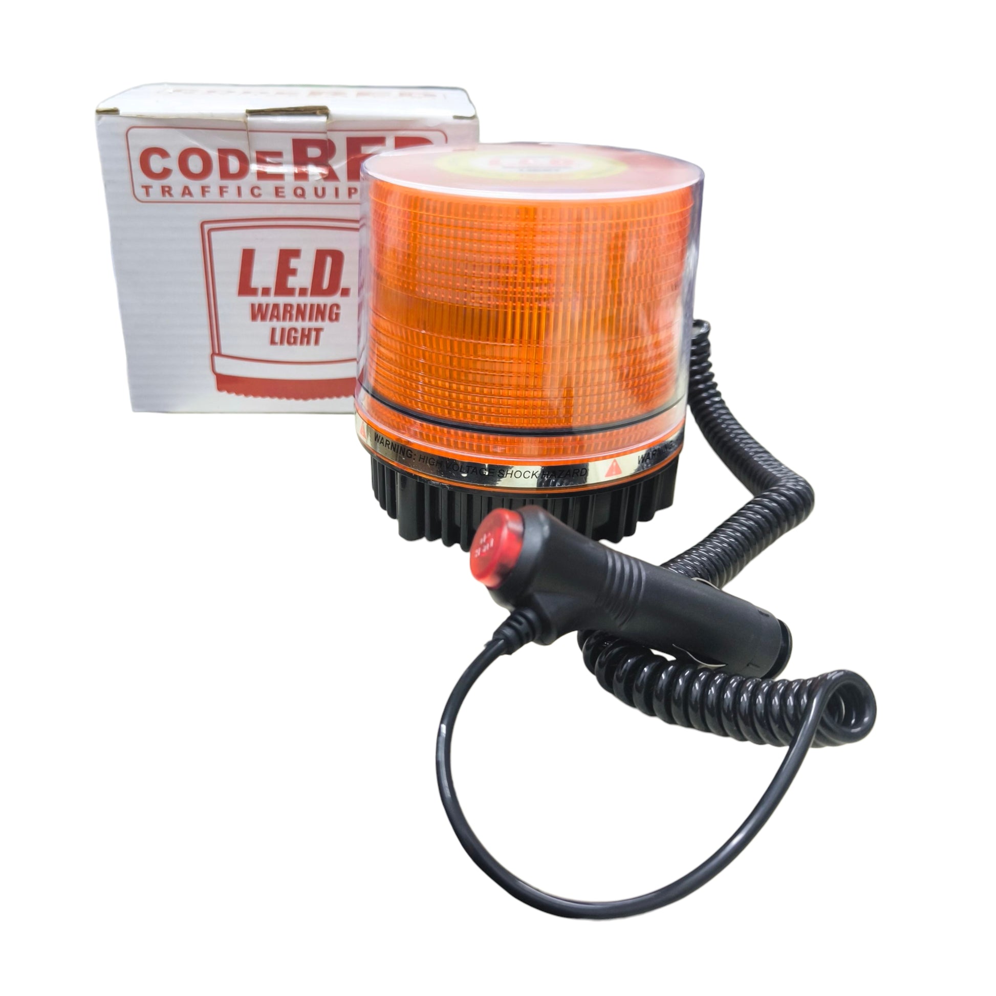 Code Red 12V 24V LED emergency beacon with orange light and coiled power cord for warning signals