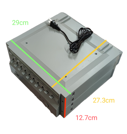 Commax Intercom Station 220V with Handset gray unit showing top and side dimensions with power cord