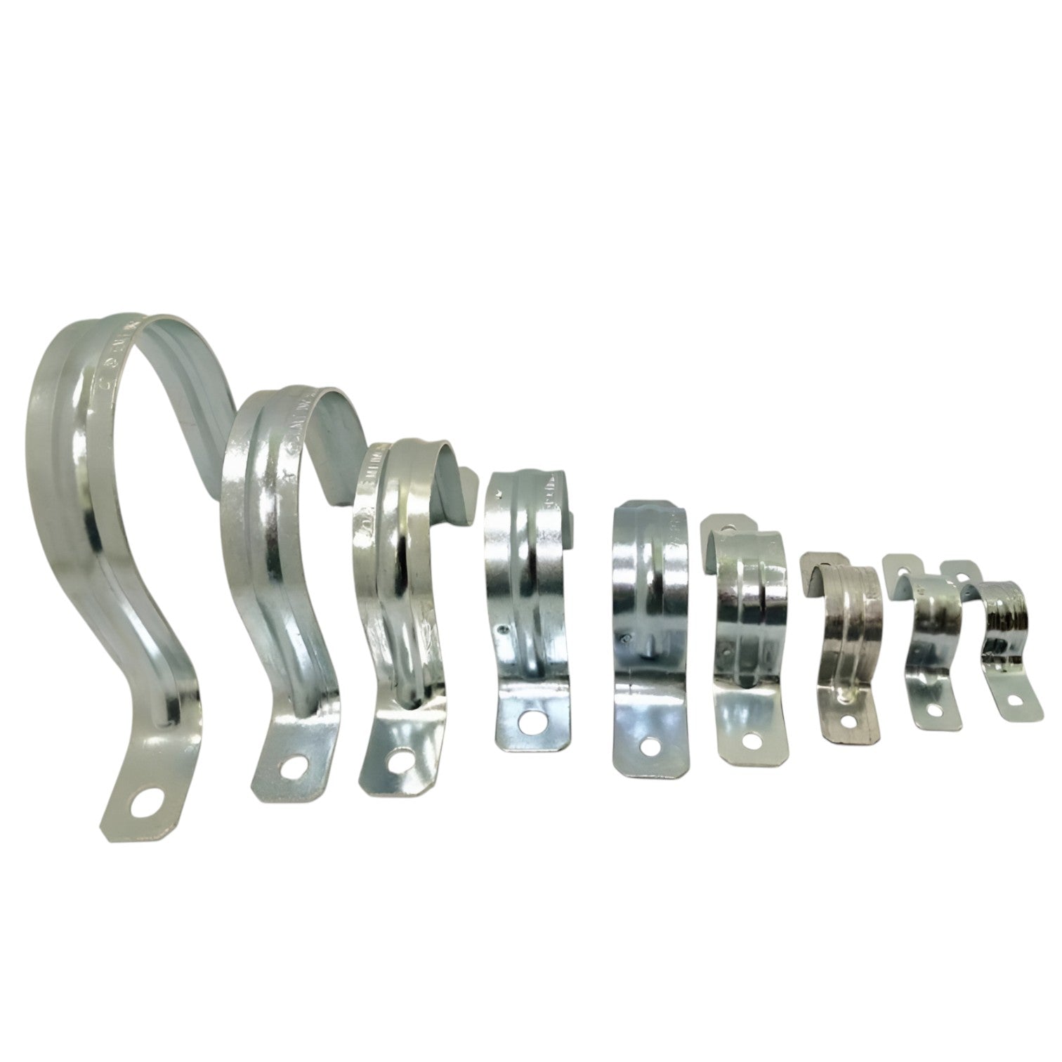 Set of metal conduit clamps with 2 holes, 20mm size for secure electrical installations