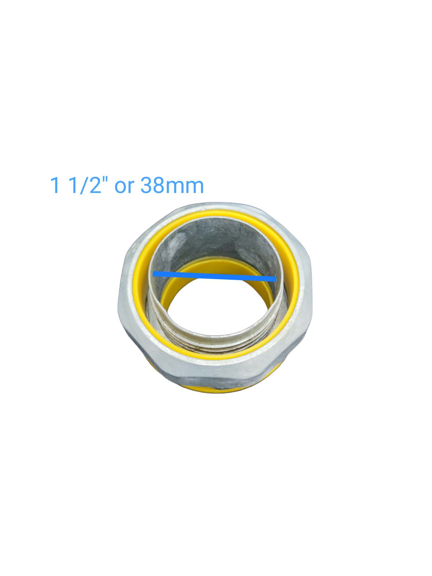 Liquid tight straight connector for 1 1/2 inch or 38mm pipes and hoses with durable material