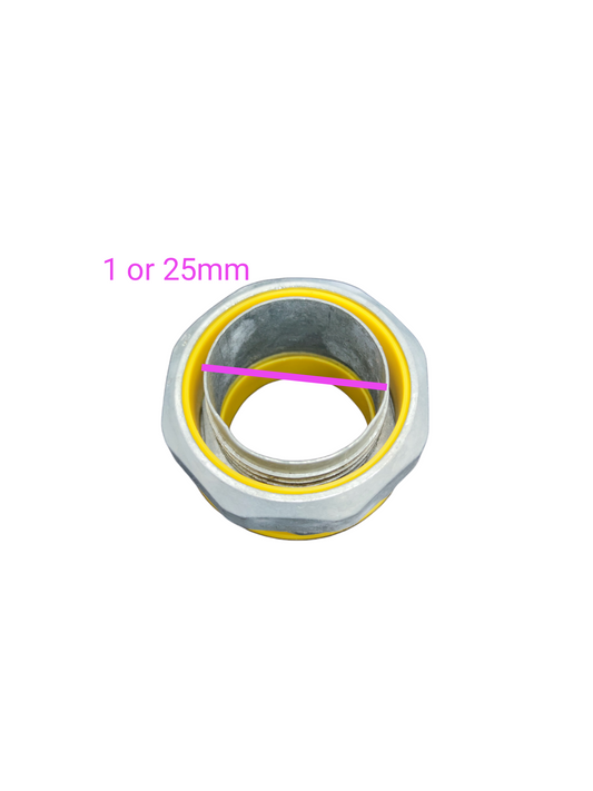 Liquid tight straight connector for 1 or 25mm pipes, ensuring secure and waterproof connections
